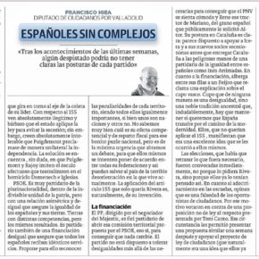 "Españoles sin complejos". Artículo de Francisco Igea en El Norte de Castilla